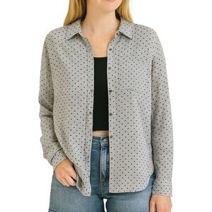 Maurices Large Chambray Polka Dot Button Front Shirt Casual Office